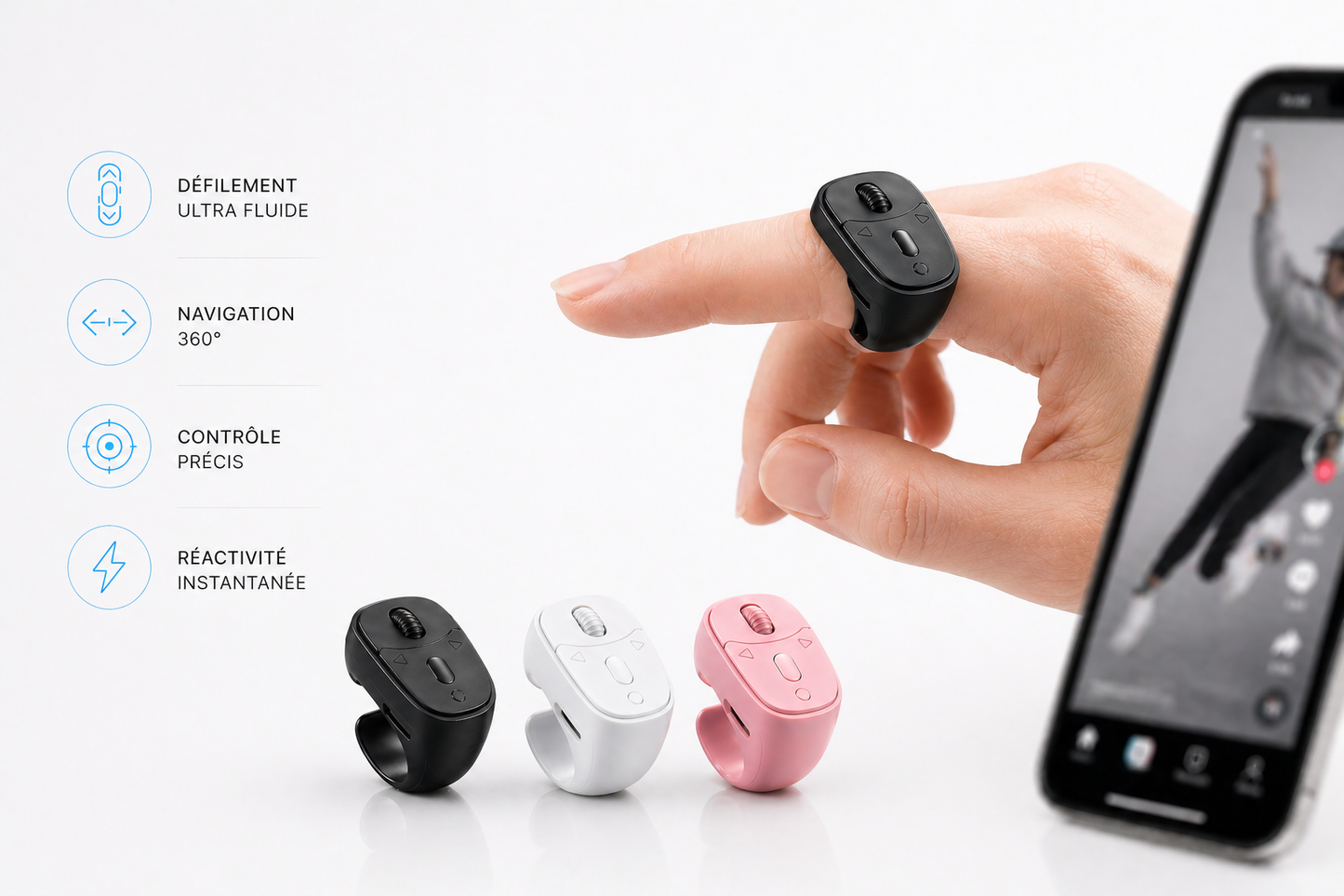 Bague Télécommande Bluetooth — Scroll & Selfie | Klikr